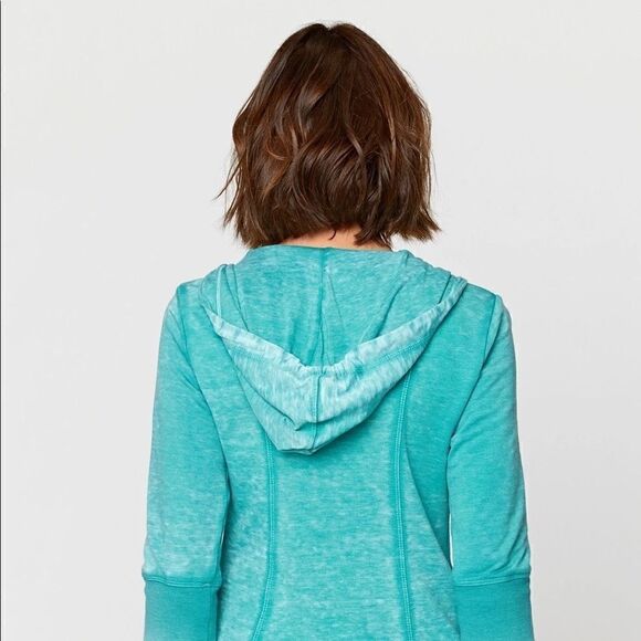 XCVI Cotton Trendy Tropical Blue Women’s 3/4 Sleeve DrawString Hoodie zip up NWT - Picture 4 of 4